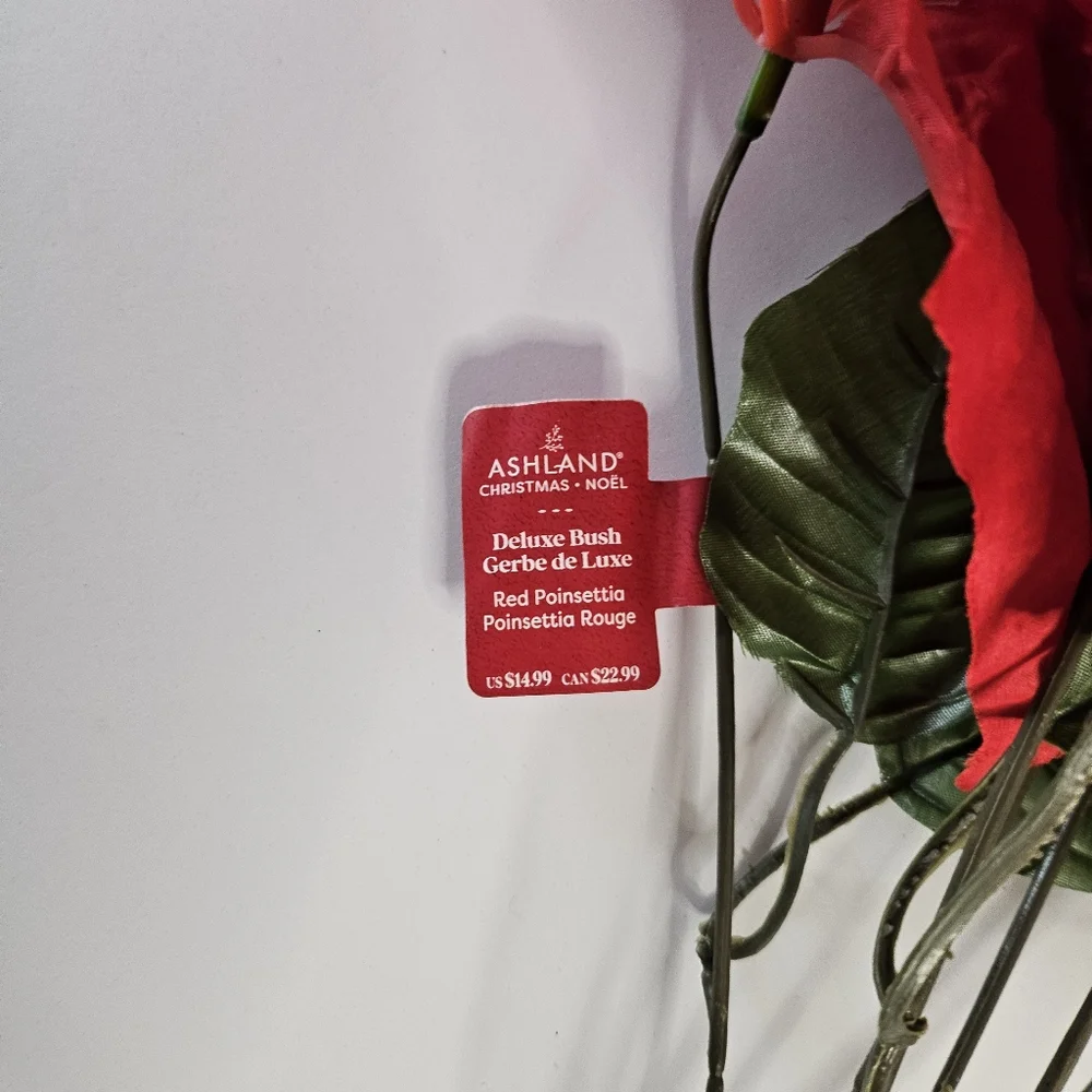 Ashland Red Poinsettia Deluxe Bush Christmas Decoration Long Stem Home Decor - Picture 6 of 7